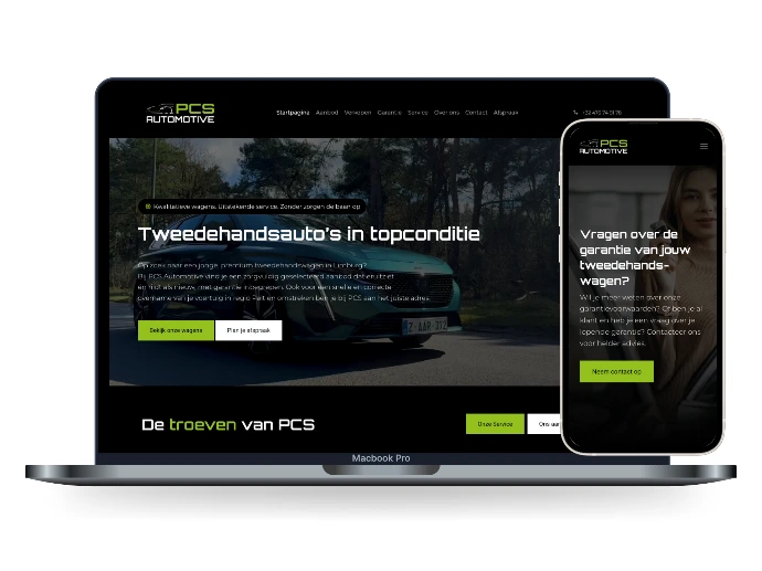 Website van PCS Automotive, gebouwd door Dooscale